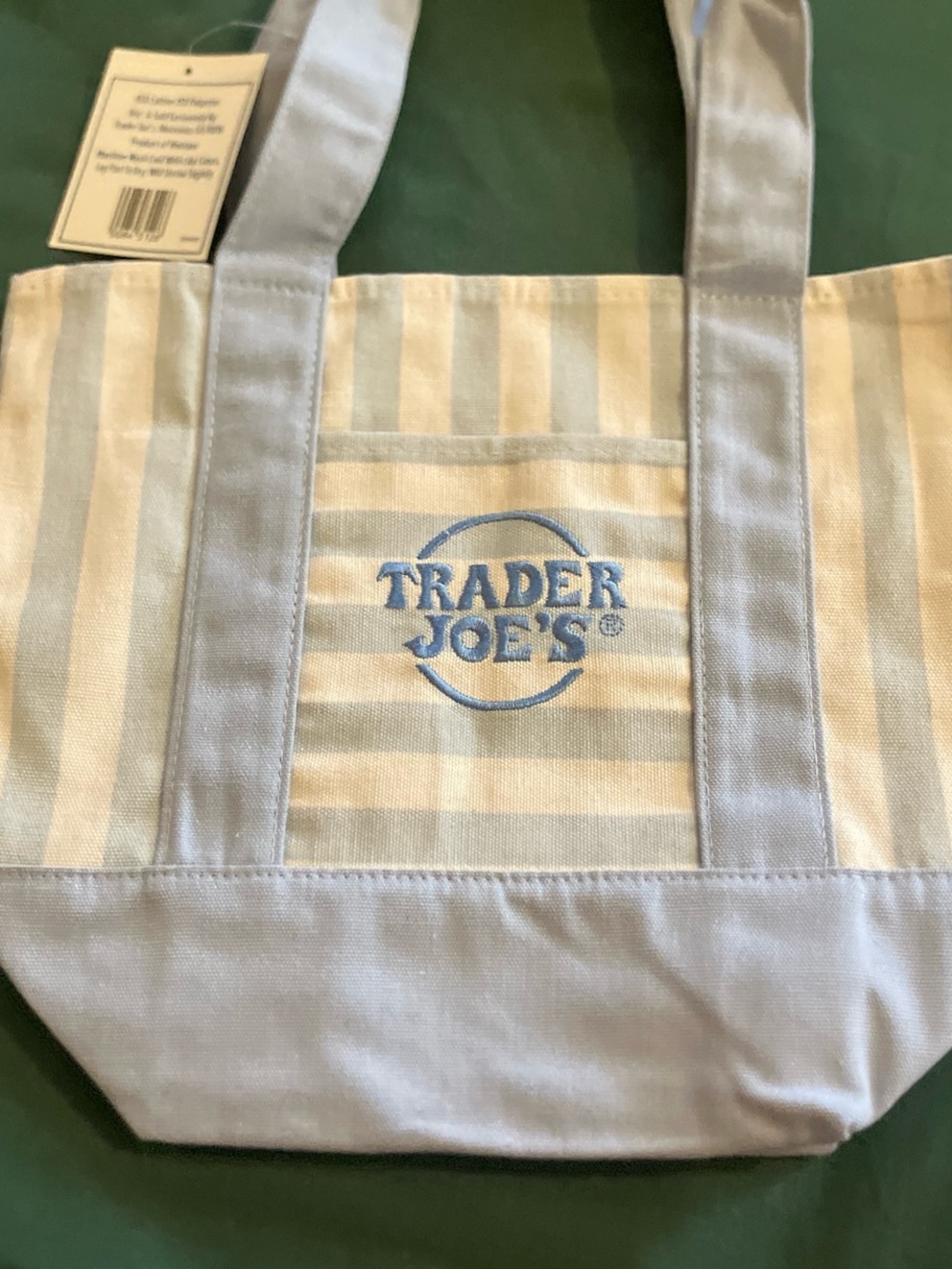 Trader Joe’s blue striped mini canvas tote bag NWT